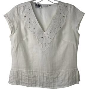 Richard Malcolm Vintage Women's Irish Linen Top White Embroidered/Sequins Size M
